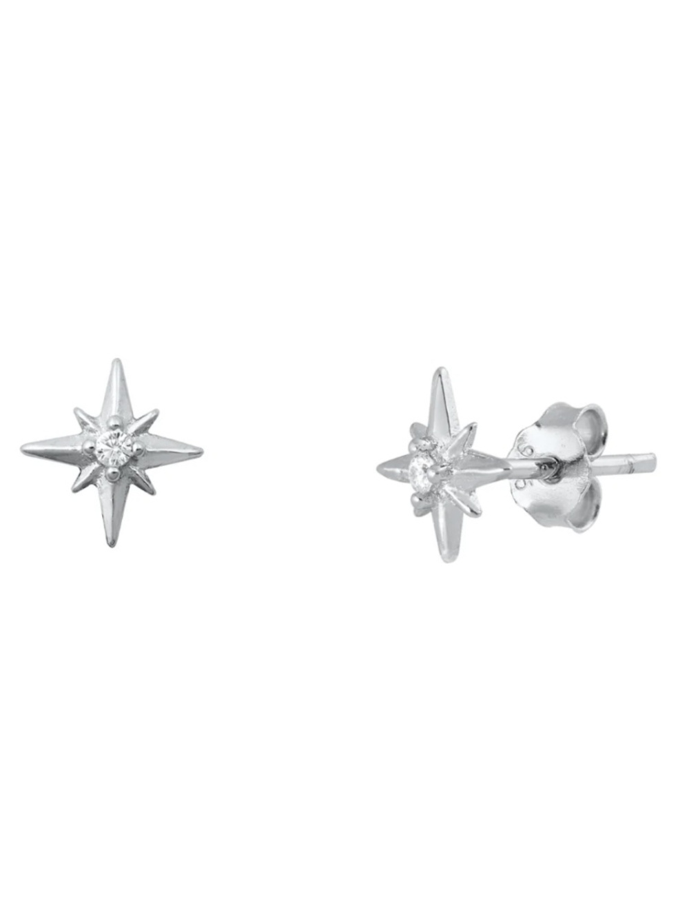 Sterling Silver CZ North Star Stud Earrings 7mm